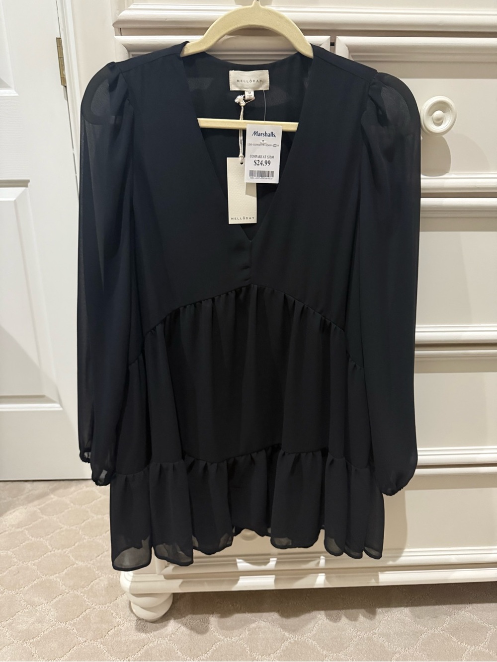 MELLODAY Black V-Neck Tiered Peplum Tunic